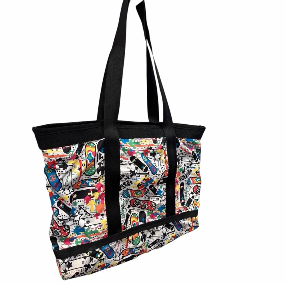 LeSportsac Skateboard Peace All-Over Print Large Tote